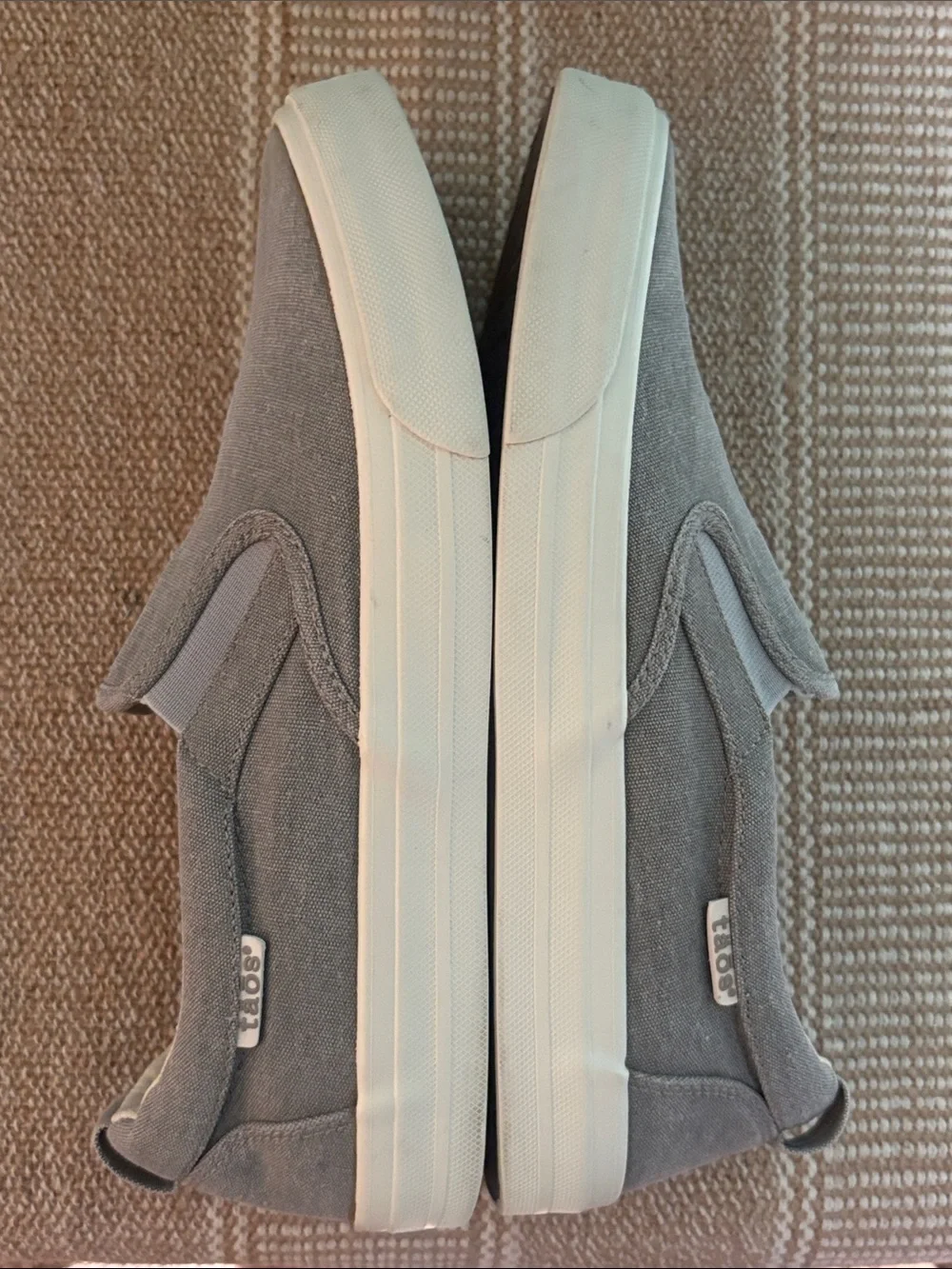 Taos Women’s Light Gray Wash Canvas Rubber “Soul” Slip-On Sneakers. Size-9